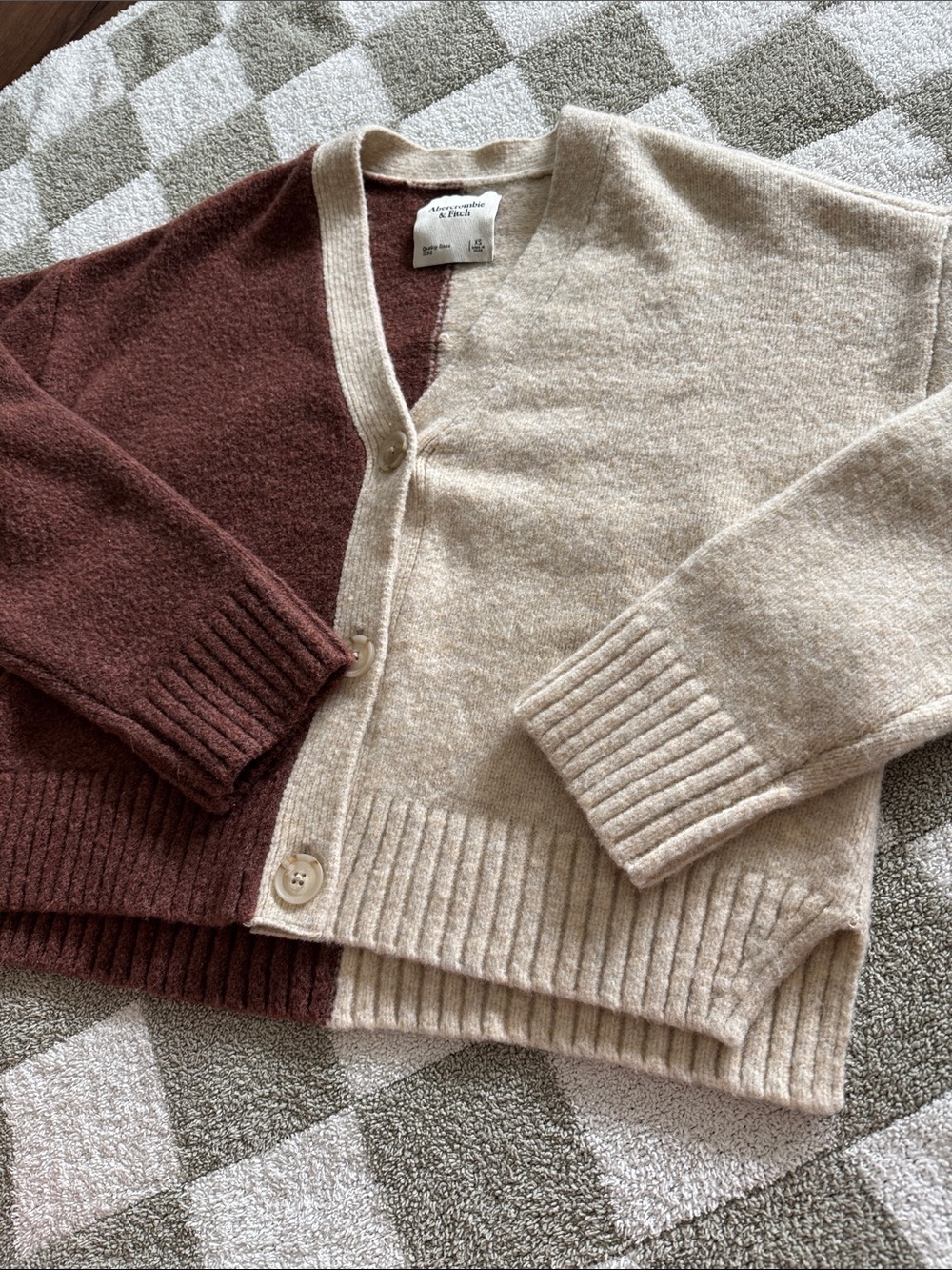 Abercrombie and Fitch Two-Tone Brown and Cream Button Cardigan Sweater